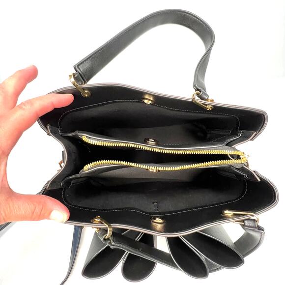 Crossi Black & Brown Bow Bag Textured Faux Leather Purse Designer Satchel Bag - Picture 6 of 12